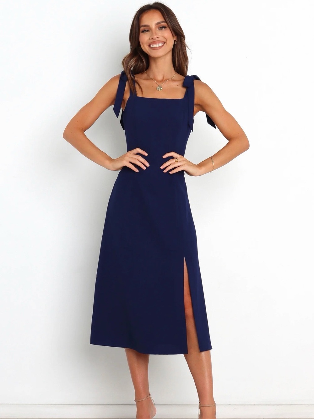 Petal & Pup Navy Tie-Shoulder Laurel Midi Dress